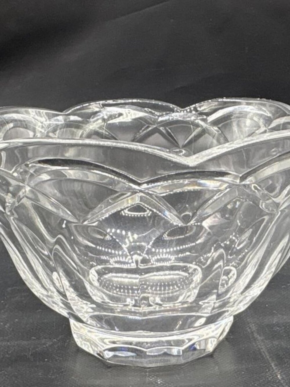 Vintage Rogaska Crystal Bowl Signed Scalloped Edge Heavy Cut Glass